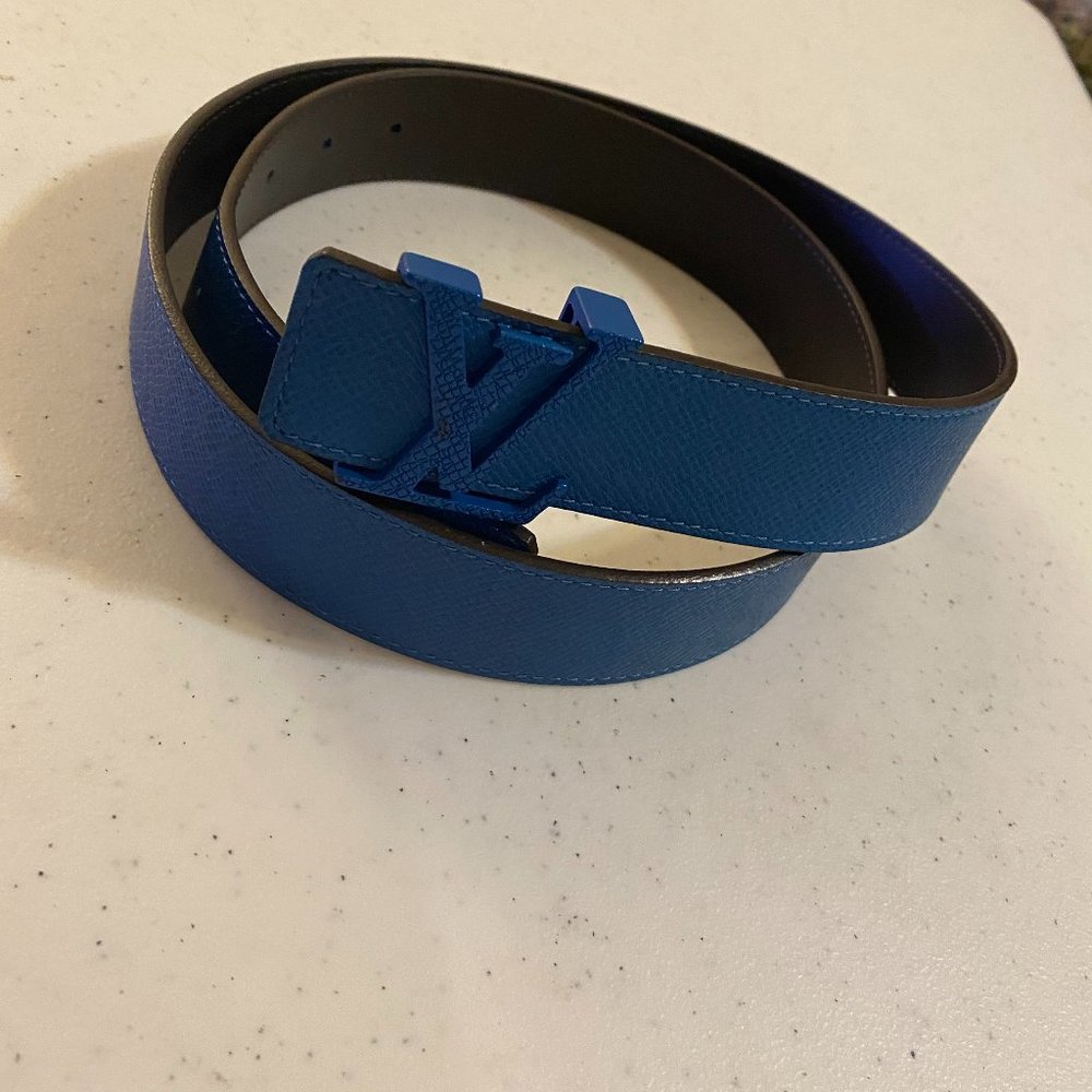 Louis Vuitton LV Initials M9755 Blue Leather Belt 100% Authentic